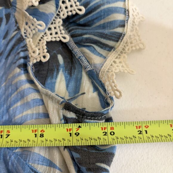 Nanette Lepore Blouse Women's Large Blue V-Neck Ruffle Lace Sheer Vacation Top - Picture 8 of 8